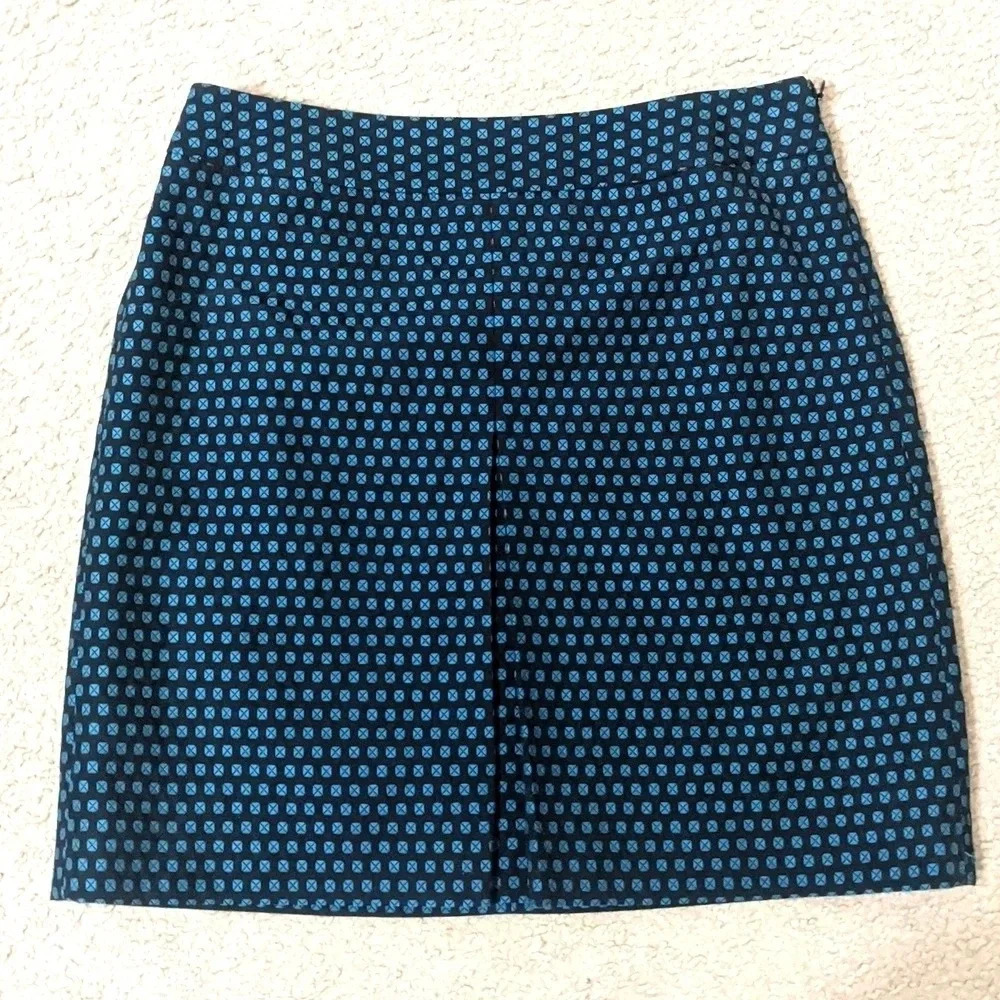 Ann Taylor Loft Pleat Front Teal Blue Black Printed Skirt Sz 4P